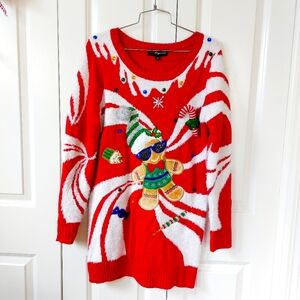 Peppermint‎ Swirl Gingerbread Man Christmas Sweater Dress size Small